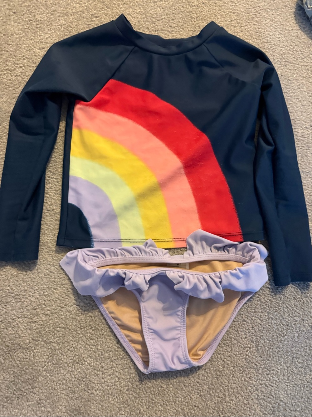 Old Navy Navy Long-Sleeve Rashguard with Rainbow and Lilac Ruffle Bikini Bottom